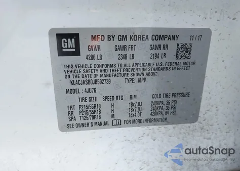 2018 Buick Encore Preferred из США, поврежденный, VIN KL4CJASB0JB592739